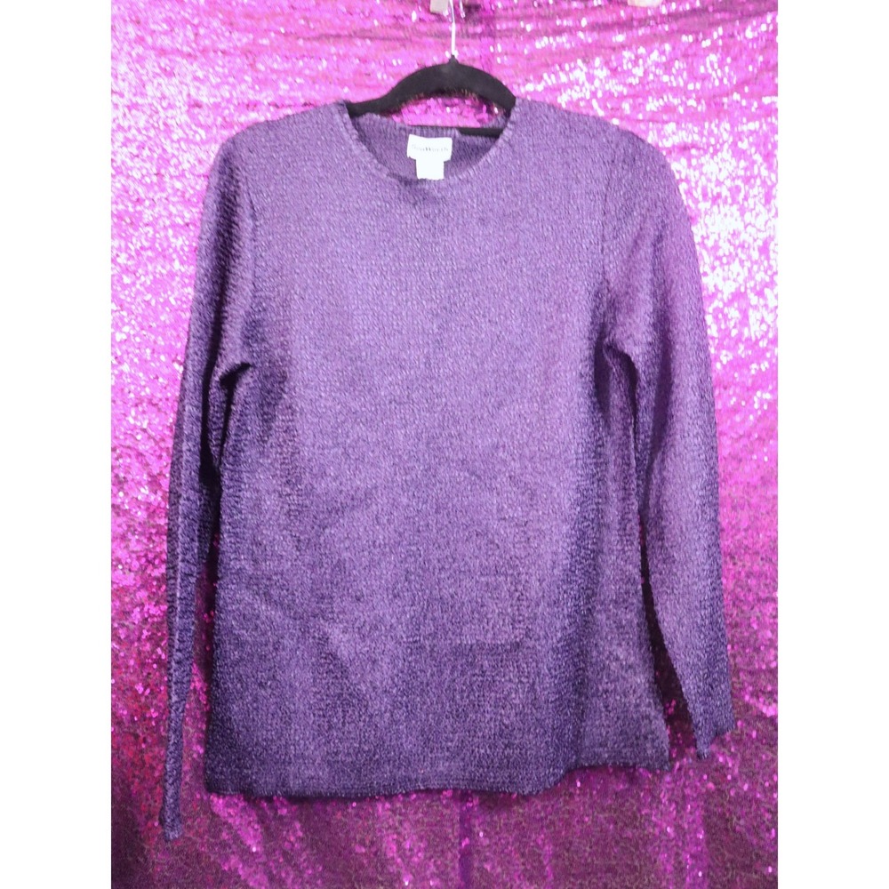 Purple Textured Top XS BonWorth Womens Long Sleeve Ripple Popcorn Shirt 32438